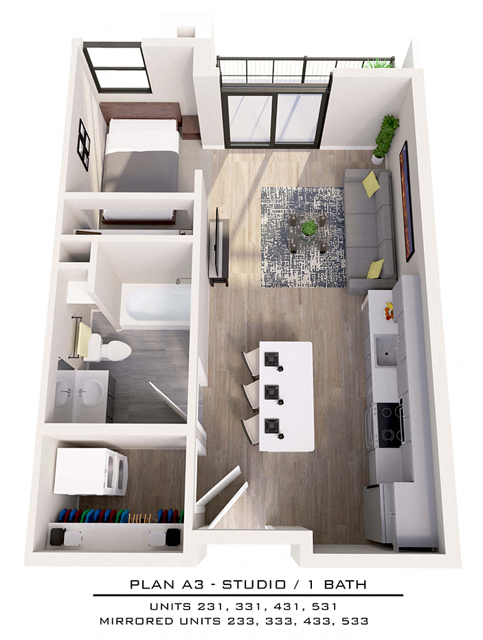 Floor plan for studio, 1 bath, 537 sqft